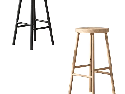 Modern Minimalist Bar Stools With Light Wooden And Black Metal Frame Design 3d model