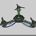 Advanced Drone Equipment With Three Propellers Green Lights Blue Cables And Hexagonal Structure 3d model