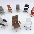 Diverse Office Chairs Featuring Different Styles Colors and Wheeled Bases 3d model