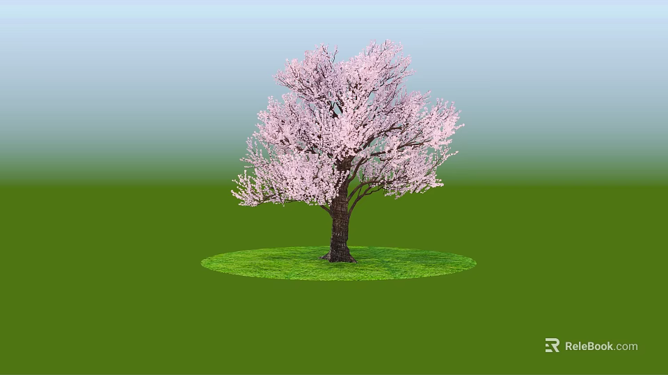 Tree Pit with Pink Flowering Tree and Green Grass in Outdoor Area 3d model 