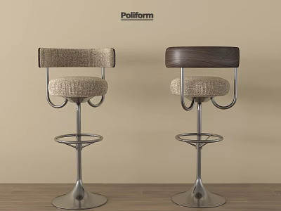 Poliform Modern Bar Stools With Fabric Seats Wooden Backrests And Metal Swivel Bases 3d model