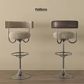 Poliform Modern Bar Stools With Fabric Seats Wooden Backrests And Metal Swivel Bases