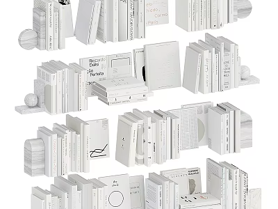 Stylish White Books And Magazines Stacked In Decorative Home Library Display Setup 3d model