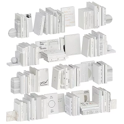 Stylish White Books And Magazines Stacked In Decorative Home Library Display Setup 3d model