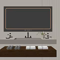 Modern Bathroom Cabinet with LED Lighted Mirror Ceramic Sink Towels and Decorative Plant