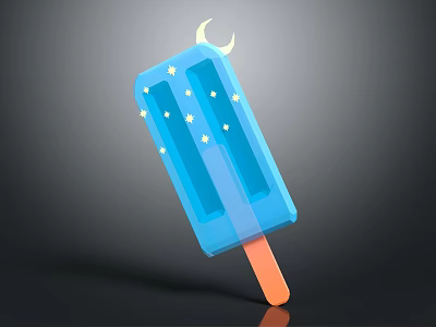 Transparent Blue Popsicle Decorated With Moon And Stars On Wooden Stick 3d model