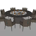 Modern Minimalist Round Dining Table Set With Eight Chairs And Tableware Decorative Items 3d model