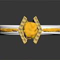 Elegant Silver Ring With Yellow Floral Gemstone Diamond Accents And Enamel Stripes