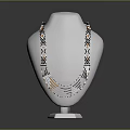 Fashionable Layered Necklace with Orange Black Geometric Pattern Displayed on White Mannequin Stand
