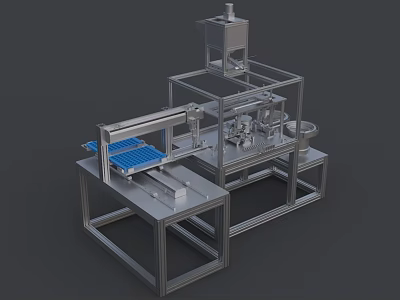Industrial Automated Production Line Equipment With Metal Frame Conveyor Belt And Processing Unit 3d model
