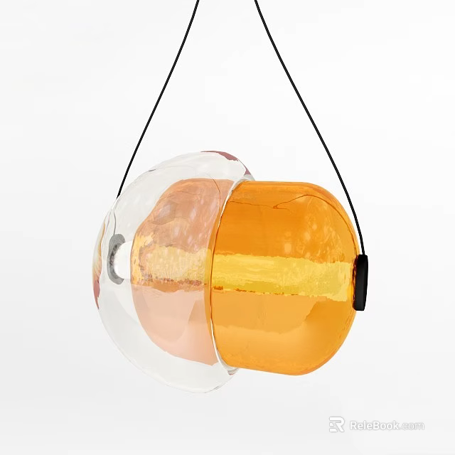 Modern Orange Transparent Glass Pendant Light With Hemispherical Shape And Yellow Interior 3d model 