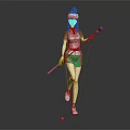 3D Female Character In Green White Sportswear With Golf Club And Ball On Gray Background