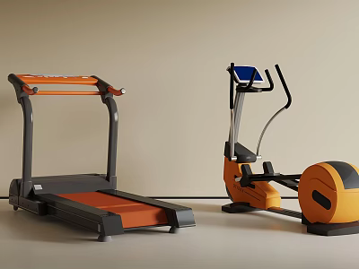Modern Sports Equipment Orange Black Treadmill Elliptical Trainer Display Screens Home Gym 3d model