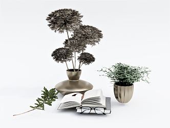 Modern Vase Plant Vase Ornaments Green Plant Book Ornaments 3d model