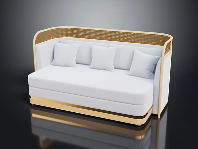 Elegant White Multi Seater Sofa With Gold Frame And Woven Details Modern Design 3d model