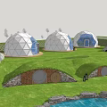 Park Layout Design With Green Lawn Pond Greenhouse And Walking Paths