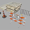 Traffic Cones Wooden Pallets Metal Barriers And Road Closed Signs At Construction Site