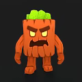 Cartoon Orange Shrub Character Featuring Green Leaves Angry Expression And Limbs