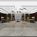 Luxurious Clubhouse Lobby Interior With Ornate Ceiling Chandelier Marble Floor And Decorative Plants