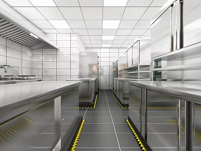Modern Open Commercial Kitchen Interior Design With Island Counter And Appliances 3d model
