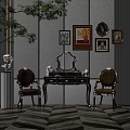 Elegant Classic Dressing Table Interior With Ornate Mirror Armchairs And Framed Paintings