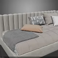 Modern Light Gray Sofa Bed With Tufted Backrest Pillows And Throw Blanket