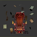 Cartoon Scene Featuring Red Throne With Flying Papers And Candle Holders On Red Carpet