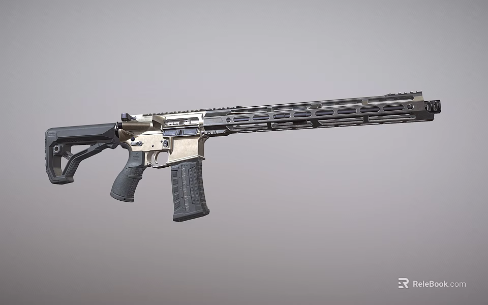 Black And Gold Tactical Rifle Featuring Long Rail Ergonomic Grip And Modern Stock Design 3d model 