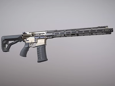 Black And Gold Tactical Rifle Featuring Long Rail Ergonomic Grip And Modern Stock Design 3d model