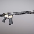 Black And Gold Tactical Rifle Featuring Long Rail Ergonomic Grip And Modern Stock Design