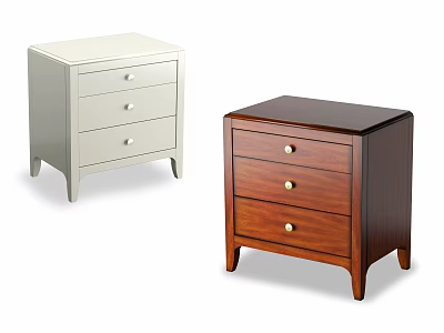 Modern Bedside Tables with Light Gray and Dark Brown Three Drawers and Metal Handles 3d model