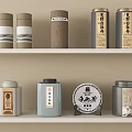 Ceramic Tea Canisters With Traditional Patterns And Various Colors On Shelves 3d model