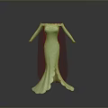 Man In Elegant Light Green Long Sleeve Dress With Ruffled Hem And Cape