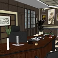 Modern Office Interior Design With Sofa Coffee Table Desk Chair And Decorative Paintings