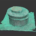 Circular Concrete Manhole Cover Structure With Metal Lid And Green Grass