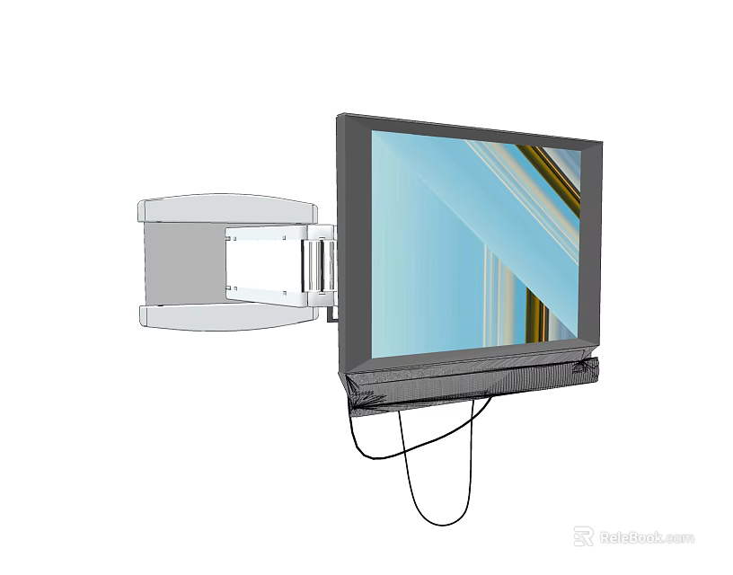 Modern Computer Monitor Screen With Adjustable Wall Mount Stand And Connected Cables 3d model 
