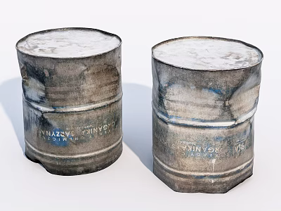 Rusted Industrial Metal Drums With Vinyl Acetate Label For Industrial Storage 3d model