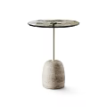 Modern Minimalist Coffee Tables With Round Glass Tops And Textured Stone Bases