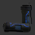 Two Daily Electrical Appliances Featuring Black Cylindrical Design With Blue Stripes And Metal Lids