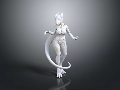 White Humanoid Fantasy Creature 3D Model With Tail Pointed Ears Claws And Sleek Design 3d model