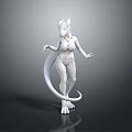 White Humanoid Fantasy Creature 3D Model With Tail Pointed Ears Claws And Sleek Design