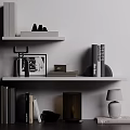 Modern Minimalist Shelf Display Featuring Inflatable Decorations Books And Table Lamp 3d model