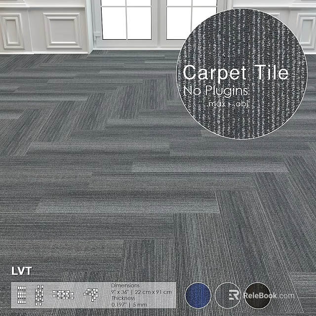 Gray Carpet Tile With LVT Material And Modern Striped Pattern Design 3d model 