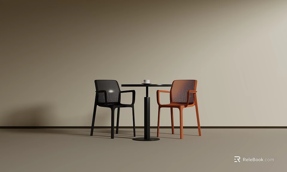 Modern Round Table And Black Orange Chairs Set For Interior Design 3d model