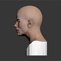Bald Character Bust Sculpture With Detailed Facial Features On White Base Against Gray Gradient Background