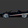 Black Pagani Convertible Sports Car With Blue Wheels Beige Seats And Colorful Stripes