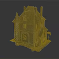 Cartoon Scene of Fairy Tale House with Pointed Towers Brick Walls Chimneys and Arched Windows