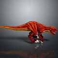 Vibrant Red And Yellow Dinosaur Model With Sharp Teeth On Gray Background And Reflection 3d model