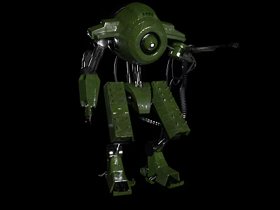Green Mechanical Mech Warrior Game and Movie Character With Large Eye and Weapon 3d model