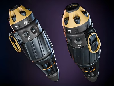 Black and Yellow Tactical Weapon with Circular Components and Handle Design 3d model